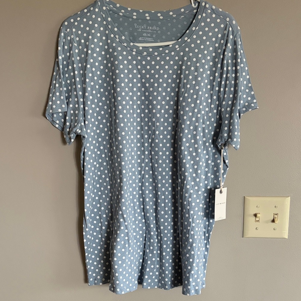 Lucky Brand Light Blue Polka Dot Short Sleeve Tee